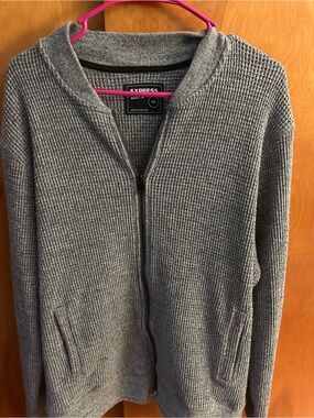 Express Gray Ribbed Zip-Up Hoodie Sweater